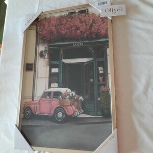Oliver Art 16x24 Pink Floral Storefront (Gucci) Shadow Box Champagne Frame